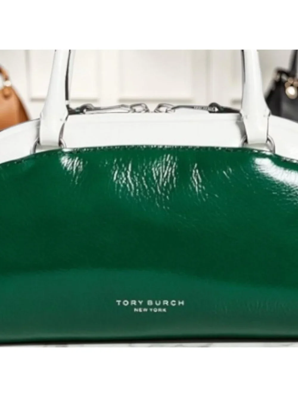 NEW!!! TORY BURCH GREEN AND WHITE Racer Colorblock Small Satchel/Crossbody 623A1